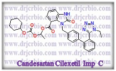 Candesartan Cilexetil N1-Ethyl Amide ;  Candesartan Cilexetil O-Desethyl N1-Ethyl Impurity ;  2-Desethoxy-2-Hydroxy-1H-N1-Ethyl Candesartan Cilexetil ;  (1RS)-1-[[(Cyclohexyloxy)carbonyl]oxy]ethyl 3-[[2′-(1-ethyl-1H-tetrazol-5-yl)biphenyl-4-yl]methyl]-2-oxo-2,3-dihydro-1H-benzimidazole-4-carboxylate [Candesartan Cilexetil Impurity C]