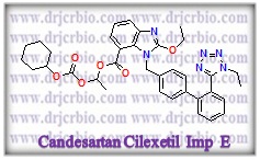 Candesartan Cilexetil N1-Ethyl Analog ;  1H-N1-Ethyl Candesartan Cilexetil ;  2-Ethoxy-1-[[2'-[1-ethyl-1H-tetrazol-5-yl][1,1'-biphenyl]-4-yl]methyl]-1H-benzimidazole-7-carboxylic acid 1-[[(cyclohexyloxy) carbonyl]oxy]ethyl ester; [Candesartan Cilexetil Impurity E]