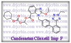 Candesartan Cilexetil N2-Ethyl Impurity ;  2H-N2-Ethyl Candesartan Cilexetil ;  2-Ethoxy-1-[[2'-[2-ethyl-1H-tetrazol-5-yl][1,1'-biphenyl]-4-yl]methyl]-1H-benzimidazole-7-carboxylic acid 1-[[(cyclohexyloxy) carbonyl]oxy]ethyl ester; [Candesartan Cilexetil Impurity F]