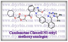 Candesartan Cilexetil N1-Trityl Methoxy Analog ;  N1-Trityl Candesartan Cilexetil Methoxy Analogue ;  2-Methoxy-1-[[2'-[1-(triphenylmethyl)-1H-tetrazol-5-yl][1,1'-biphenyl]-4-yl]methyl]-1H-benzimidazole-7-carboxylic acid 1-[[(cyclohexyloxy) carbonyl]oxy]ethyl ester; [Candesartan Cilexetil N1-Trityl Methoxy Analog]  |  1246818-56-3