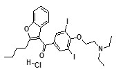 Amiodarone HCl;  (2-Butyl-3-benzofuranyl)[4-[2-(diethylamino)ethoxy]-3,5-diiodophenyl]methanone hydrochloride  |  19774-82-4