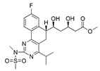 Rosuvastatin (6R)-Isomer Methyl Ester ; (3R,5S)-5-[(6R)-8-Fluoro-4-isopropyl-2-(N-methylmethylsulfonamido)-5,6-dihydrobenzo[h]quinazolin-6-yl]-3,5-dihydroxypentanoic acid methyl ester |