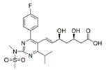 Rosuvastatin Acid; (3R,5S,6E)-7-[4-(4-Fluorophenyl)- 6-(1-methylethyl)-2-[methyl (methyl sulfonyl) amino]-5-pyrimidinyl]-3,5-dihydroxy- 6-heptenoic acid | 287714-41-4