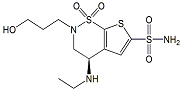 Brinzolamide O-Desmethyl Impurity ; (R)-4-(Ethylamino)-3,4-dihydro-2-(3-hydroxypropyl)-2H-thieno[3,2-e]-1,2-thiazine-6-sulfonamide 1,1-Dioxide  |  186377-56-0