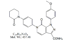 Apixaban 4,5-Dehydro Carboxamide ;Apixaban 4,5-Dehydro Amide ;6,7-Dihydro-1-(4-methoxyphenyl)-7-oxo-6-[4-(2-oxo-1-piperidinyl) phenyl]-1H-pyrazolo[3,4-c]pyridine-3-carboxamide  |  1074549-89-5