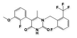 5-(2-Fluoro-3-methoxyphenyl)-1-(2-fluro-6-(trifluromethyl) benzyl)-6-methylpyrimidine-2,4(1H,3H)-dione5-(2-Fluoro-3-methoxyphenyl)-1-(2-fluro-6-(trifluromethyl) benzyl)-6-methylpyrimidine-2,4(1H,3H)-dioneElagolix Impurity 6; ELA-4D; 5-(2-Fluoro-3-methoxyphenyl)-1-(2-fluro-6-(trifluromethyl) benzyl)-6-methylpyrimidine-2,4(1H,3H)-dione