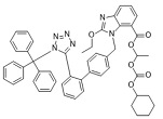 Candesartan Cilexetil N1-Trityl Analog ;  N1-Trityl Candesartan Cilexetil ;  2-Ethoxy-1-[[2'-[1-(triphenylmethyl)-1H-tetrazol-5-yl][1,1'-biphenyl]-4-yl]methyl]-1H-benzimidazole-7-carboxylic acid 1-[[(cyclohexyloxy) carbonyl]oxy]ethyl ester; [Candesartan Cilexetil Impurity H]