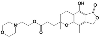 Mycophenolate Mofetil O-Desmethyl Ether ; O-Desmethyl Mycophenolate Ether ; O-Desmethyl Mycophenolate Mofetil Ether ; 2-Morpholinoethyl 3-(5-hydroxy-2,9-dimethyl-6-oxo-3,4,6,8-tetrahydro-2H-furo[3,4-g]chromen-2-yl)propanoate