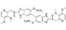 Pantoprazole EP Impurity E ;Pantoprazole BP Impurity E ;Pantoprazole USP Related Compound E ;Pantoprazole Dimer ; 6,6′-bis (Difluoromethoxy)-2,2′-bis[[(3,4-dimethoxypyridin-2-yl)methyl]sulfinyl]-1H,1′H-5,5′-bibenzimidazolyl  | 2115779-15-0