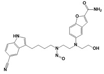 5-((2-((4-(5-cyano-1H-indol-3-yl)butyl)(nitroso)amino)ethyl)(2-hydroxyethyl)amino)benzofuran-2-carboxamide