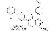 Apixaban ; 4,5,6,7-Tetrahydro-1-(4-methoxyphenyl)-7-oxo-6-[4-(2-oxo-1-piperidinyl) phenyl]-1H-pyrazolo[3,4-c]pyridine-3-carboxamide  |  503612-47-3