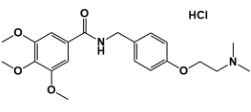 Trimethobenzamide Hydrochloride;N-[[4-[2-(Dimethylamino)ethoxy]phenyl]methyl]-3,4,5-trimethoxybenzamide Monohydrochloride; N-[p-[2-(Dimethylamino)ethoxy]benzyl]-3,4,5-trimethoxybenzamide Hydrochloride ; N-[p-[2-(Dimethylamino)ethoxy]benzyl]-3,4,5-trimethoxybenzamide Monohydrochloride; 4-(2-Dimethylaminoethoxy)-N-(3,4,5-trimethoxybenzoyl)benzylamine Hydrochloride; Anaus; N-[p-[2-(Dimethylamino)ethoxy]benzyl]-3,4,5-trimethoxybenzamide Hydrochloride; Ro 2-9578; Tigan; Tigan Hydrochloride ;Xametina;  554-92-7