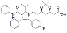 Atorvastatin Acetonide (Acid) ;  (4R,6R)-6-[2-[2-(4-Fluorophenyl)-5-(1-methylethyl)-3-phenyl-4-[(phenyl amino) carbonyl]-1H-pyrrol-1-yl]ethyl]-2,2-dimethyl-1,3-dioxane-4-acetic acid  |  581772-29-4