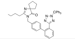 N-Triphenylmethyl Irbesartan;2-Butyl-3-[[2'-[2-(triphenylmethyl)-2H-tetrazol-5-yl][1,1'-biphenyl]-4-yl]methyl]-1,3-diazaspiro[4.4]non-1-en-4-one; Irbesartan N2-Trityl Impurity |886999-35-5