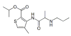 Articaine EP Impurity C ;   Articaine Isopropyl Ester ; 1-Methylethyl 4-methyl-3-[[(2RS)-2-(propylamino)propanoyl]amino]thiophene-2-carboxylate ;