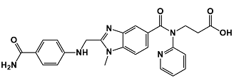 Dabigatran Carboxamide ; Dabigatran Etexilate Impurity D; 3-(2-(((4-carbamoylphenyl)amino)methyl)-1-methyl-N-(pyridin-2-yl)-1H-benzo[d]imidazole-5-carboxamido)propanoic acid ; 2417628-79-4