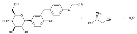 Dapagliflozin Propanediol; (2S,3R,4R,5S,6R)-2-(4-chloro-3-(4-ethoxybenzyl)phenyl)-6-(hydroxymethyl)tetrahydro-2H-pyran-3,4,5-triol, (S)-propane-1,2-diol (1:1);  1971128-01-4 ; 960404-48-2 (hydrate form)