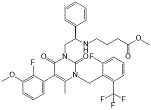 Elagolix methyl Ester ; Methyl (R)-4-((2-(5-(2-fluoro-3-methoxyphenyl)-3-(2-fluoro-6-(trifluoromethyl)benzyl)-4-methyl-2,6-dioxo-3,6-dihydropyrimidin-1(2H)-yl)-1-phenylethyl)amino)butanoate; 1092070-97-7