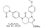 Apixaban; 4,5,6,7-Tetrahydro-1-(4-methoxyphenyl)-7-oxo-6-[4-(2-oxo-1-piperidinyl) phenyl]-1H-pyrazolo[3,4-c]pyridine-3-carboxamide  (CAS: 503612-47-3)