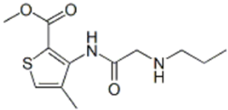 Articaine EP Impurity A;  Articaine USP RC A; Acetamido Articaine; Methyl 4-methyl-3-[[2-(propylamino)acetyl]amino]thiophene-2-carboxylate  (CAS: 1712677-79-6)
