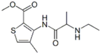 Articaine EP Impurity D; Ethyl Articaine; Methyl 3-[[(2RS)-2-(ethylamino)propanoyl]amino]-4-methylthiophene-2-carboxylate  (CAS: N/A)