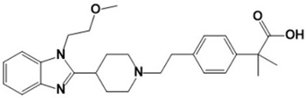 Bilastine Impurity F; 2-(4-(2-(4-(1-(2-Methoxyethyl)-1H-benzo[d]imidazol-2-yl)piperidin-1-yl)ethyl)phenyl)-2-methylpropanoic acid  (CAS: 2767508-98-3)