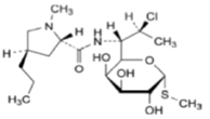 Clindamycin; Methyl 7-Chloro-6,7,8-trideoxy-6-[[[(2S,4R)-1-methyl-4-propyl-2-pyrrolidinyl]carbonyl]amino]-1-thio-L-threo-α-D-galacto-octopyranoside; 7(S)-Chloro-7-deoxylincomycin; 7-CDL; 7-Chloro-7-deoxylincomycin; 7-Chlorolincomycin; 7-Deoxy-7(S)-chlorolincomycin; Antirobe; Chlolincocin; Cleocin; Clincin; ClindaDerm; Clindam; Clinimycin; Dalacin C; Dalacin V; Dalacine; Klimicin; Klindan 300; Sobelin; U 21251;(2S-trans)-Methyl7-Chloro-6,7,8-trideoxy-6-[[(1-methyl-4-propyl-2-pyrrolidinyl)carbonyl]amino]-1-thio-L-threo-α-D-galacto-octopyranoside (CAS: 18323-44-9)