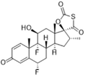 Fluticasone propionate related compound B; (5'S,6S,8S,9R,10S,11S,13S,14S,16R)-6,9-difluoro-11-hydroxy-10,13,16-trimethyl-7,8,9,11,12,13,15,16-octahydrospiro[cyclopenta[a]phenanthrene-17,5'-[1,3]oxathiolane]-2',3,4'(6H,10H,14H)-trione  (CAS: 219719-95-6)
