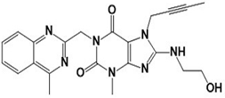 Linagliptin Impurity-B; 7-(but-2-yn-1-yl)-8-[(2-hydroxyethyl)amino]-3-methyl-1-[(4-methylquinazolin-2-yl)methyl]-3,7-dihydro-1H-purine-2,6-dione  (CAS: 2074688-84-7)