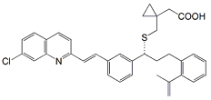 Montelukast EP Impurity B ;Montelukast USP Related Compound F ; Montelukast Methylstyrene ; Anhydro Montelukast ; Dehydro Montelukast ; Styrene Montelukast ; [1-[[[(1R)-1-[3-[(E)-2-(7-Chloroquinolin-2-yl)ethenyl]phenyl]-3-[2-(prop-1-en-2- yl)phenyl]propyl]sulfanyl]methyl]cyclopropyl]acetic acid  |  918972-54-0