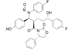 N-Nitroso Ezetimibe Impurity Synonyms:N-(4-Fluorophenyl)-N-((1S,2R,5S)-5-(4-fluorophenyl)-5-hydroxy-1-(4-hydroxyphenyl)-2-((S)-2-oxo-4-phenyloxazolidine-3-carbonyl)pentyl)nitrous amide ;