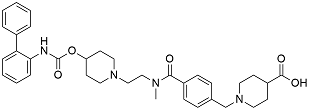 Revefenacin acid Impurity; RS-07 ; 1-(4-((2-(4-(([1,1’-biphenyl]-2yl)carbamoyl)oxy)piperidin-1-yl)ethyl)(methyl)carbamoyl)benzyl)piperidine-4-carboxylic acid; 909800-36-8