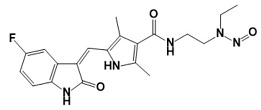 Sunitinib N-desethyl nitroso Impurity ;(Z)-N-(2-(ethyl(nitroso)amino)ethyl)-5-((5-fluoro-2-oxoindolin-3-ylidene)methyl)-2,4-dimethyl-1H-pyrrole-3-carboxamide