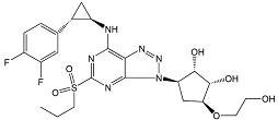 Ticagrelor DP5 ; Ticagrelor Sulfone ; (1S,2S,3R,5S)-3-[7-[(1R,2S)-2-(3,4-Difluorophenyl)cyclopropylamino]-5-(propylsulfonyl)- 3H-[1,2,3]triazolo[4,5-d]pyrimidin-3-yl]-5-(2-hydroxyethoxy) cyclopentane-1,2-diol  | 274693-39-9