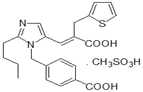 Eprosartan Mesylate ;  (E)-3-[2-Butyl-1-[(4-carboxyphenyl)methyl]-imidazol-5-yl]-2-(2-thienyl methyl)-2-propenoic acid monomethanesulfonate | 144143-96-4