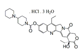 Irinotecan HCl Trihydrate ; (S)-7-Ethyl-10-[4-(1-piperidino)-1-piperidino]carbonyloxycamptothecin hydrochloride trihydrate ;[1,4’-Bipiperidine]-1’-carboxylic Acid (4S)-4,11-Diethyl-3,4,12,14- tetrahydro-4-hydroxy-3,14-dioxo-1H-pyrano[3’,4’:6,7]indolizino[1,2-b]quinolin-9-yl ester hydrochloride trihydrate  |  136572-09-3