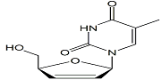 Zidovudine EP Impurity A ; Stavudine ; 1-[(2R,5S)-5-(Hydroxymethyl)-2,5-dihydrofuran-2-yl)-5-methylpyrimidine-2,4(1H,3H)-dione   |  3056-17-5